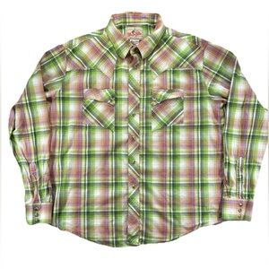 Vintage Wrangler American Cowboys Pearl Snap Long Sleeve Shirt Men's XL Green